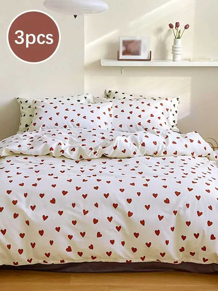 3-Piece Heart Print Duvet Cover Set - Soft Cotton Romantic Bedroom Decor H260327