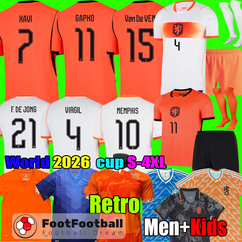 2026 Netherlands jersey football shirt soccer jersey 25 26 27 Holland GAKPO F. DE JONG MEMPHIS Retro 1988 1996 1998 football kit shirts set MEN kids kit tops