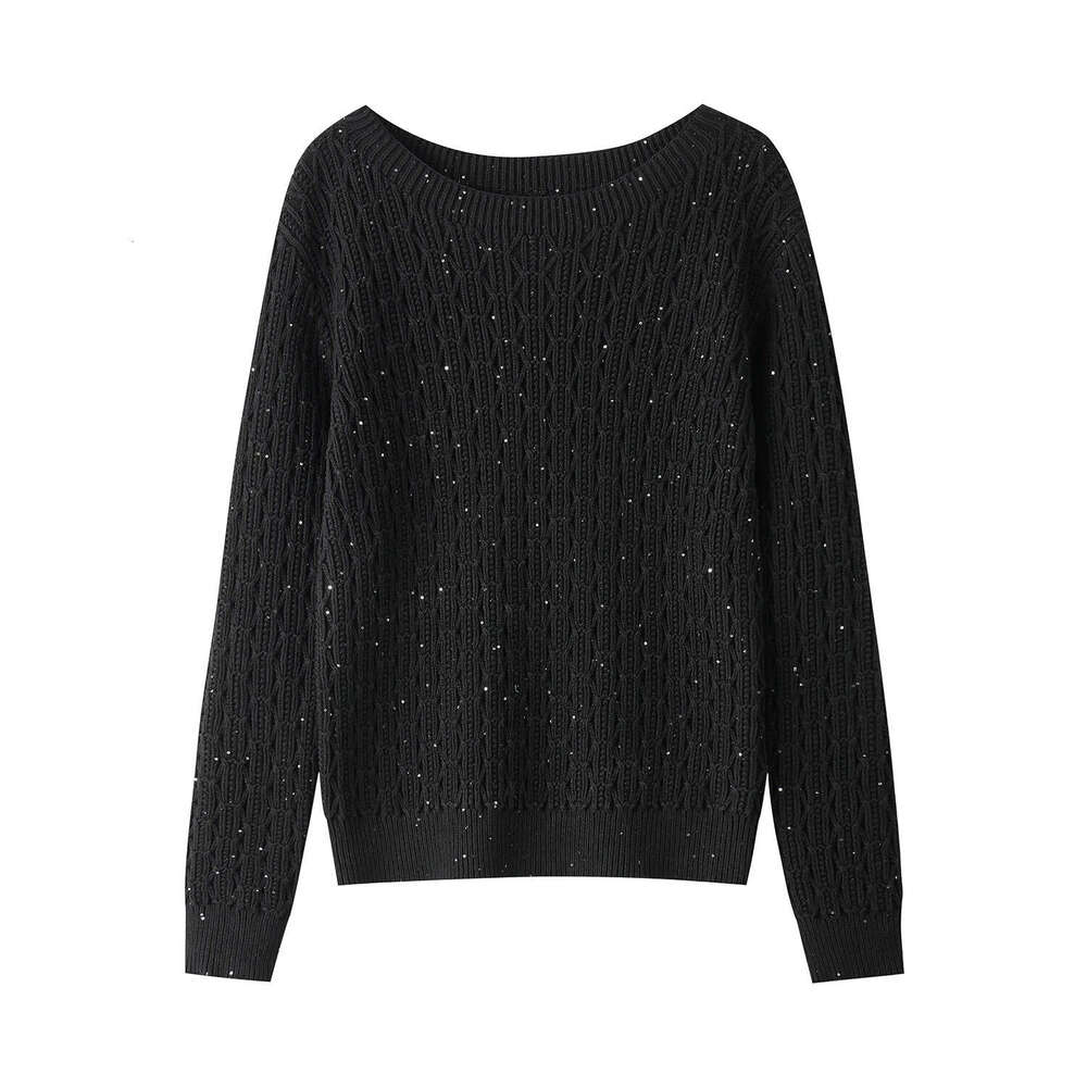 2026 Spring and Autumn New Designer D19 Fashion Glitter Round Neck Women's CC Hollow Sweater Loose Twisted Knitted Top