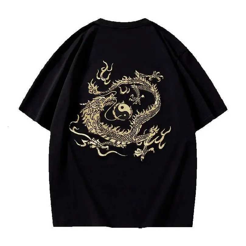 New Short-Sleeve T-Shirt For Men Dragon Embroidery Cotton Crew Neck Loose Oversized Casual Trendy Brandcouple Shirt D049 C260326