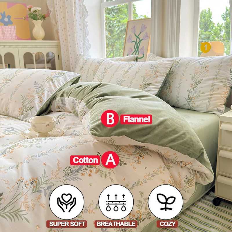 Bedding Set Duvet Cover Set 1 Duvet Cover Cotton A-Side Flannel B-Side 2 Pillowcases - Double Comfort for Daily Use H260327