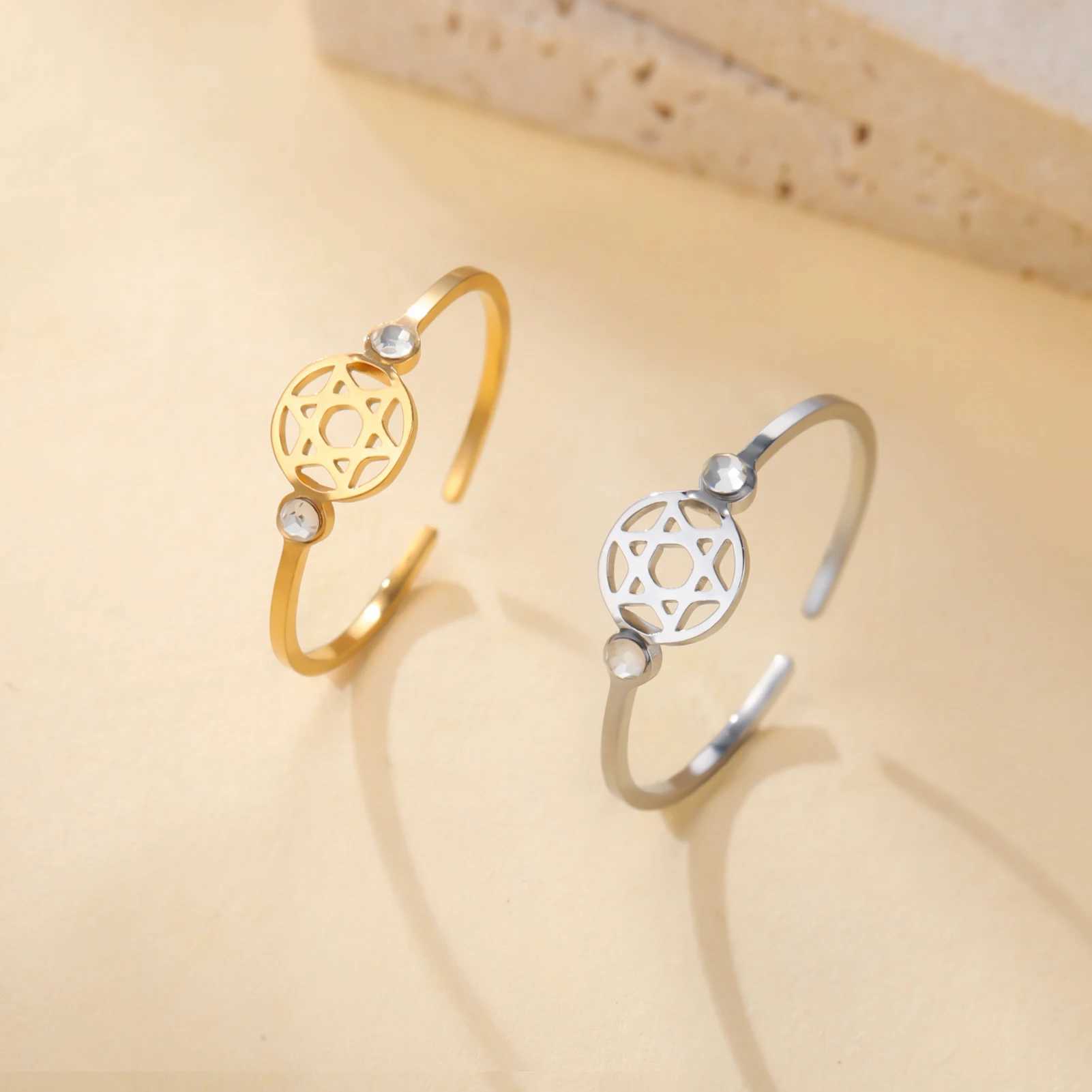 Cazador Stainless Steel Clear Zircon Star of David Rings for Women Adjustable Hexagram Rings Je Judaism Amulet Jewelry Gift H260327