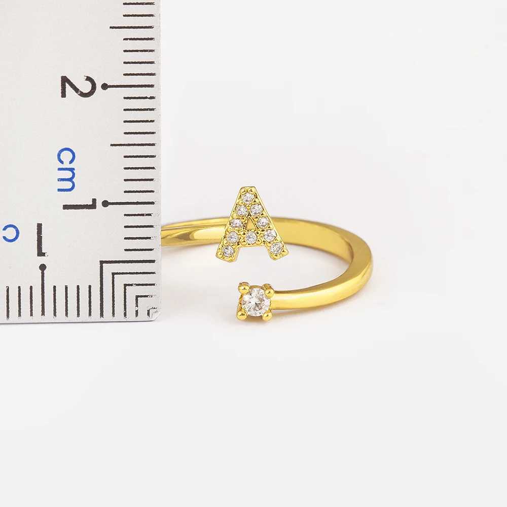 Nidin New Fashion A-Z Letters Pave Shiny Crystal Zircon Open Rings Adjustable Initials Alphabet Girls Boys Finger Jewelry Gifts H260327