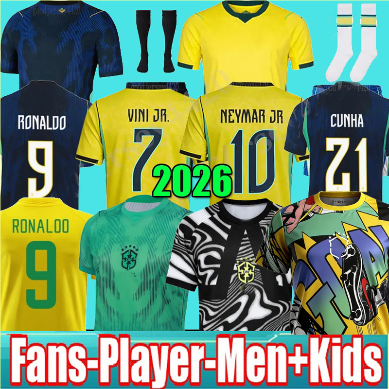 S-4XL BRASIL Home soccer jersey 2002 2026 camiseta de futebol BraziLS RONALDO VINICIUS JR 26 27 Ronaldinho retro football shirt Men Kids kit set uniforms