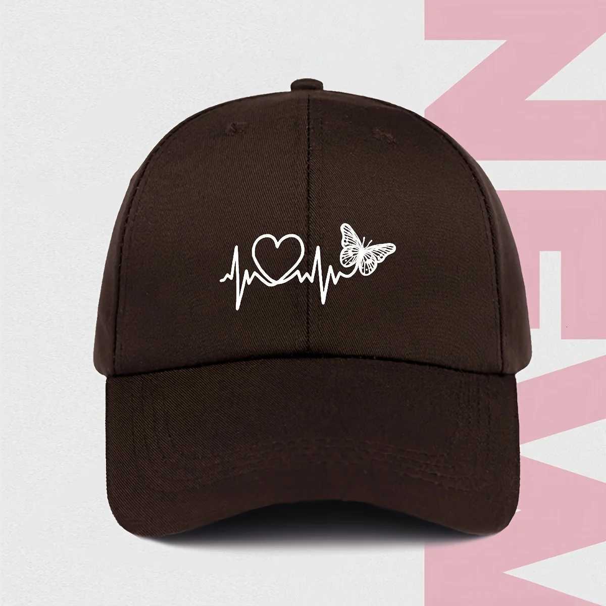 A minimalist baseball cap with white butterfly heartbeat print design for outdoor sports sunshade and sun protection Z260327