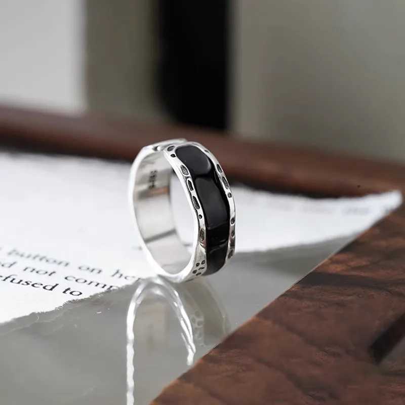 PANJBJ 925 Sterling Silver Black Drip Glaze Pinky Ring for Women Irregular Classics Fashion Versatile Jewelry Gift Dropshipping H260327