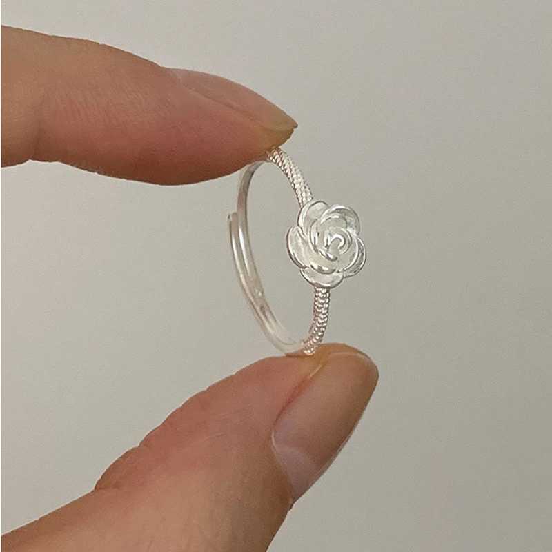 S925 Sterling Silver Ring Rose Ring Adjustable For Womens Simple Wear Love Cute Anniversary Birthday Romantic Gift Fine Jewelry H260327