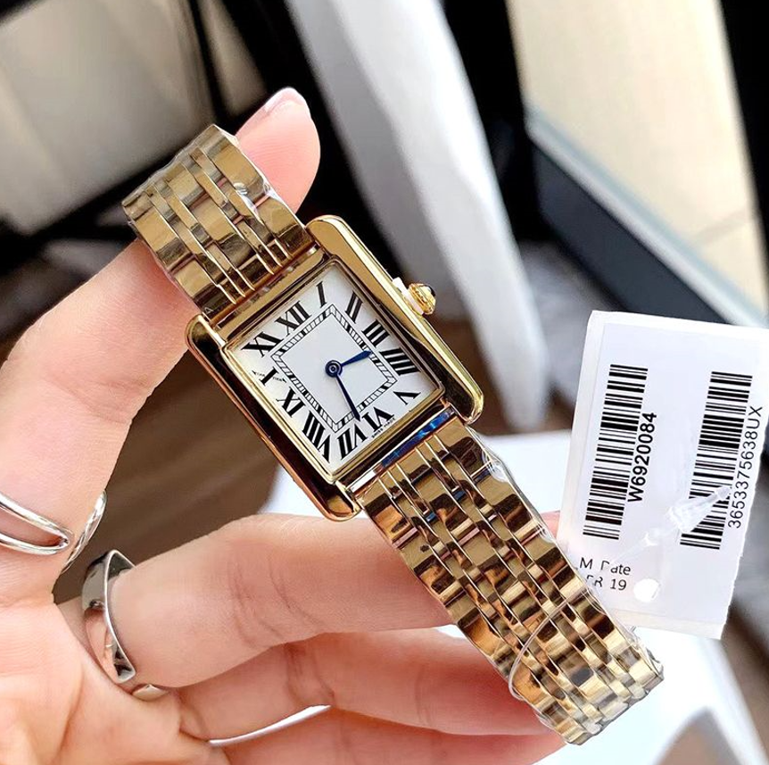 Designer Luxury fashion women TANK watches stainless steel square style watch lady quartz movement stainless steel strap casual womens wristwatches #313
