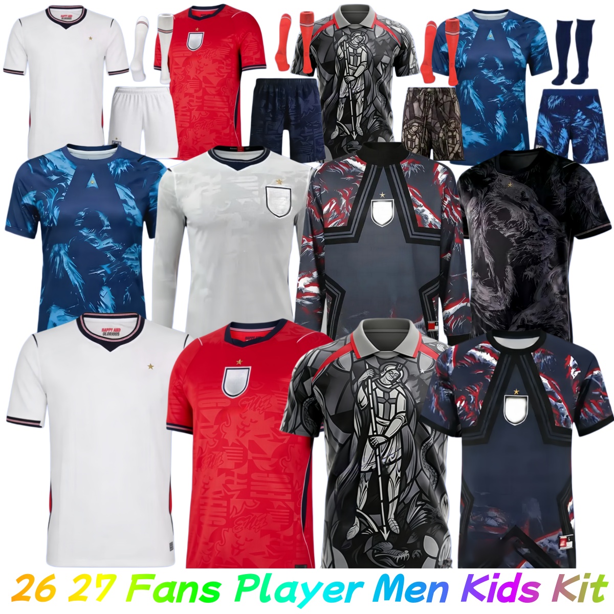 25 26 England football shirt Retro GASCOIGNE Soccer Jersey BELLINGHAM RASHFORD KANE SAKA RICE FODEN 2025 2026 National Team Home White Away Tracksuit Men Kids Kit 4XL