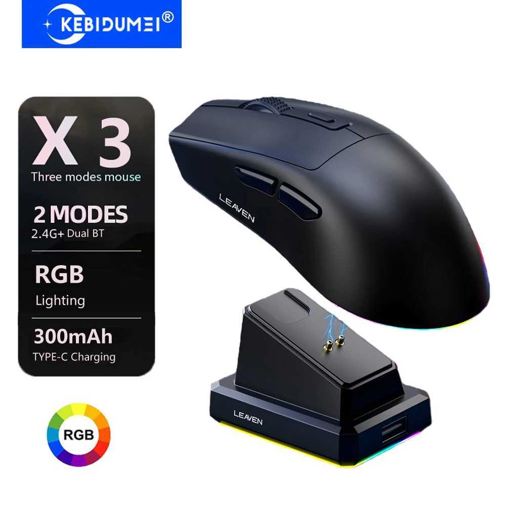 KEBIDUMEI X3 Dual-Mode 24G Wireless Mouse Dual Bluetooth Mouse RGB Gaming Mouse with Charging Dock Rechargeable Ergonomic Mouse D260327