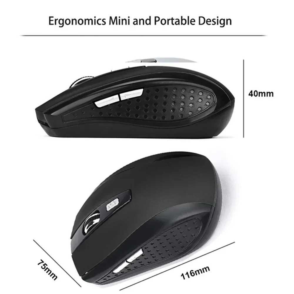 24G Portable Wireless Mouse Ergonomics Mouse Mobile Optical Office Mouse Adjustable 1600DPI Levels for Notebook Laptop MacBook D260327