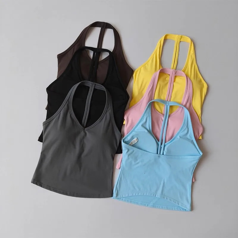 Sports Bra Womens V-neck Halter Neck Beautiful Back Push-up Yoga Vest Gym Top Outer Wear Running Shock-proof Fitness Bra Top 260326