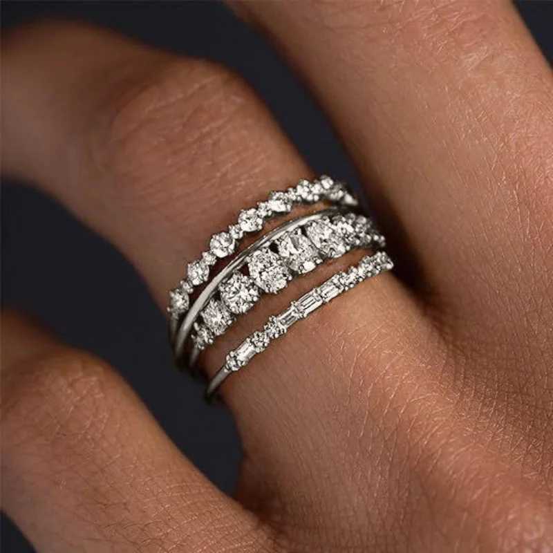 2025 New Gold Plated four piece set Rings For Women Geometric Trendy Cubic Zirconia Jewelry Party Ring Wholesale Size 5-11 H260327