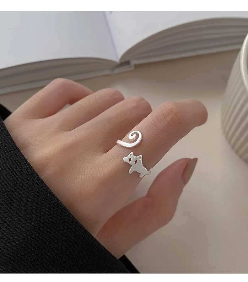 Cute Silver Color New Trendy Cat Engagement Rings for Women Couple Elegant Simple Handmade Finger Anillos Jewelry Adjustable H260327