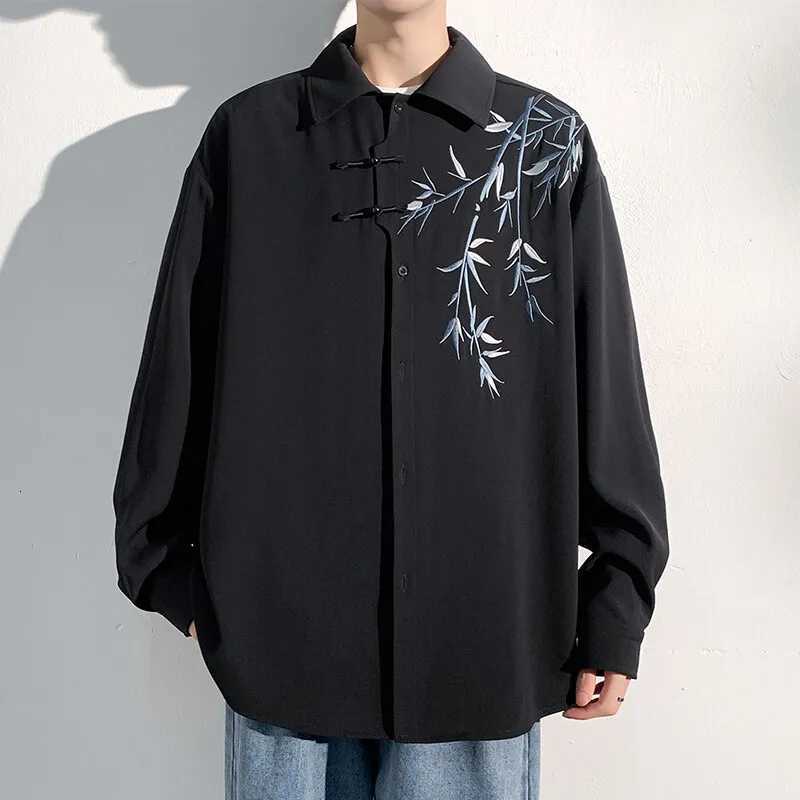 Men Loose Fit Embroidered Floral Casual Shirt Streetwear Oversized Comfortable Spring Summer Fashion Trendy Stylish Top Apparel C260326