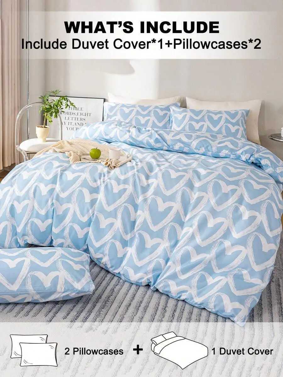 3-Piece Heart Pattern Duvet Cover Set with 2 Pillow Shams Soft Breathable Fabric H260327