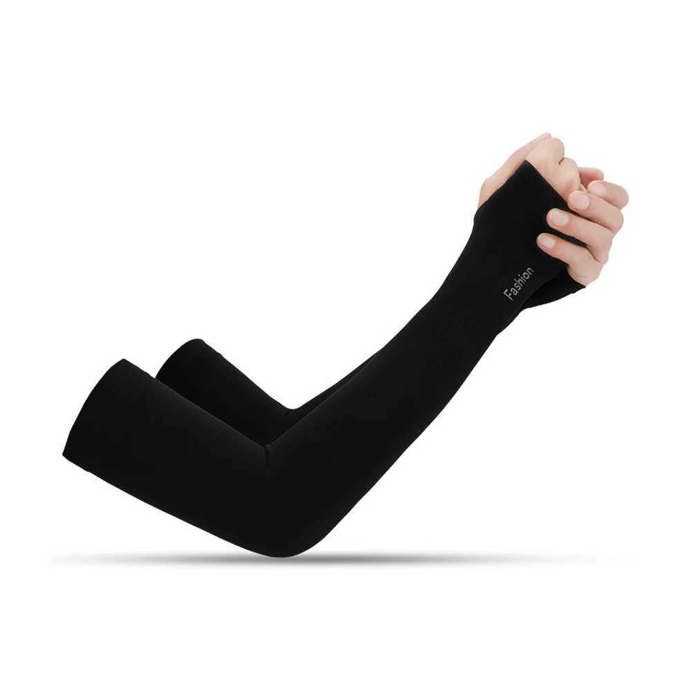 Black Fingerless Ice Silk Sun Protection Arm Sleeves Unisex Summer Cycling Outdoor Sports Arm Cover Sunscreen Breathable Thin St D260326