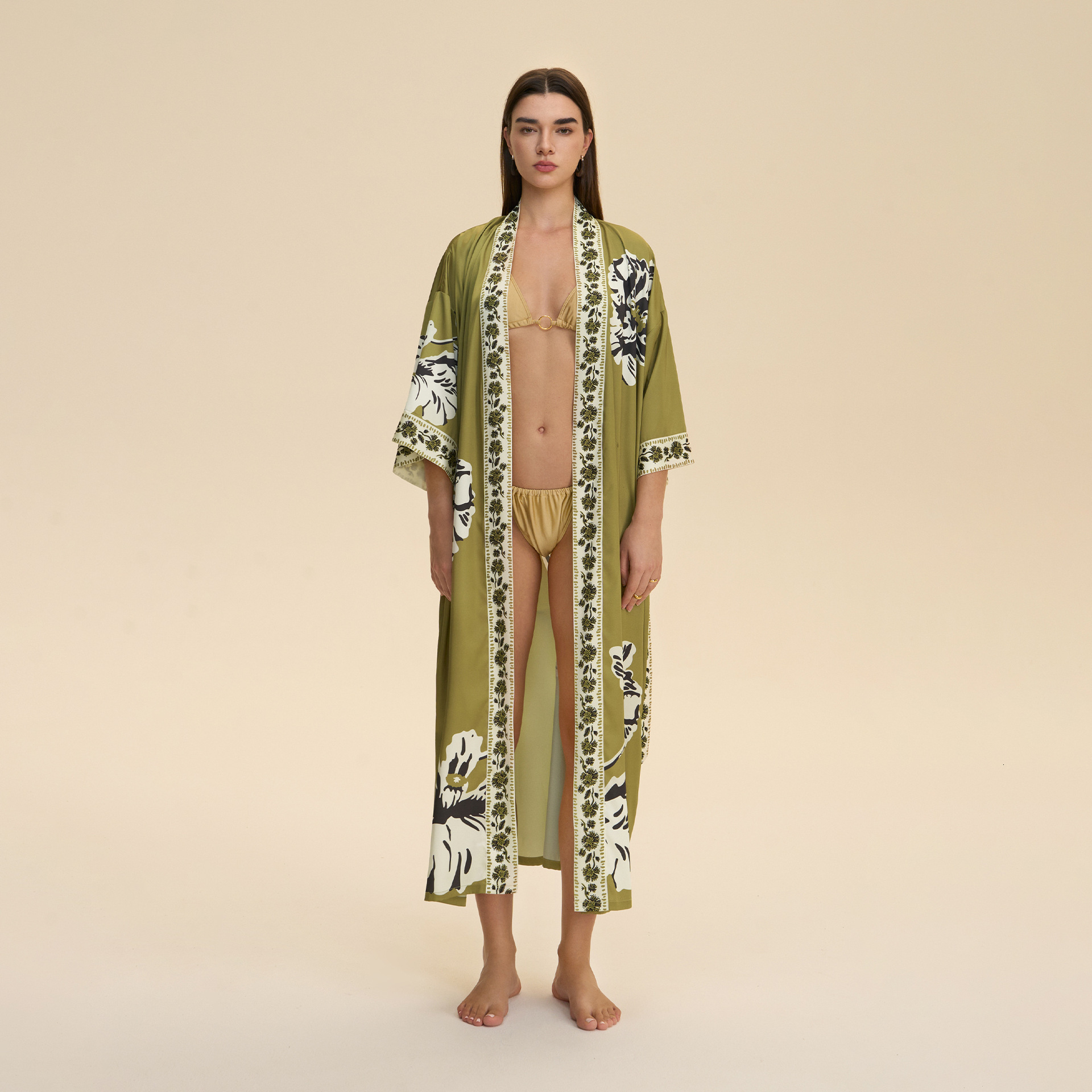 Bathrobe Women Long Sleeved Long Length Tie Waist Loose Comfortable Kimono Style Printed Pajamas Loungewear