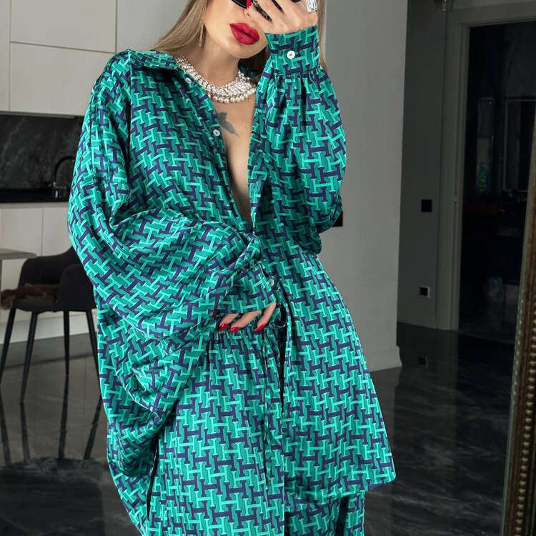 2026 Spring/Summer New European American Women's Fashion Outfit: A Complete Set Of Long-Sleeved Shirt And Wide-Leg Pants With Letter Print