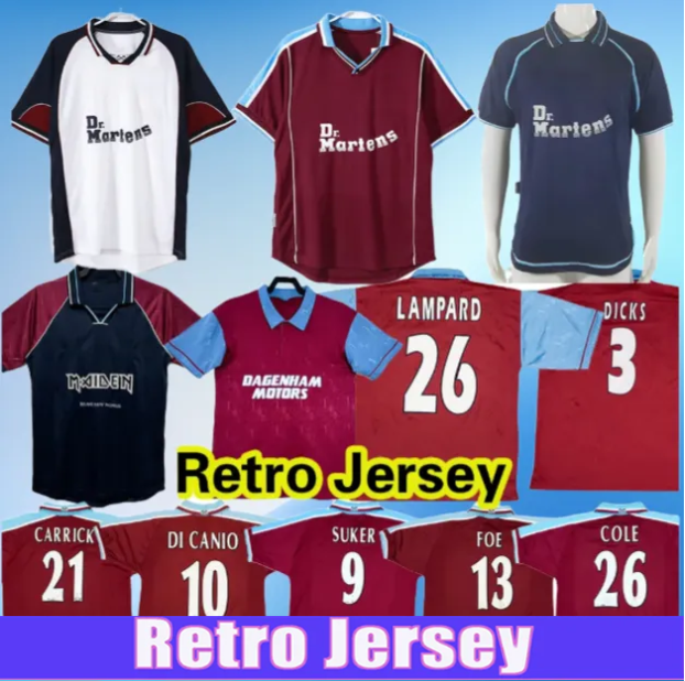 95 97 99 01 WEsTeS HaM Retro Soccer Jerseys 1995 1997 1999 2000 2001 DICKS LAMPARD SUKER ID CANIO FOE CARRICK COLE Home Away Classic Vintage Football Shirt