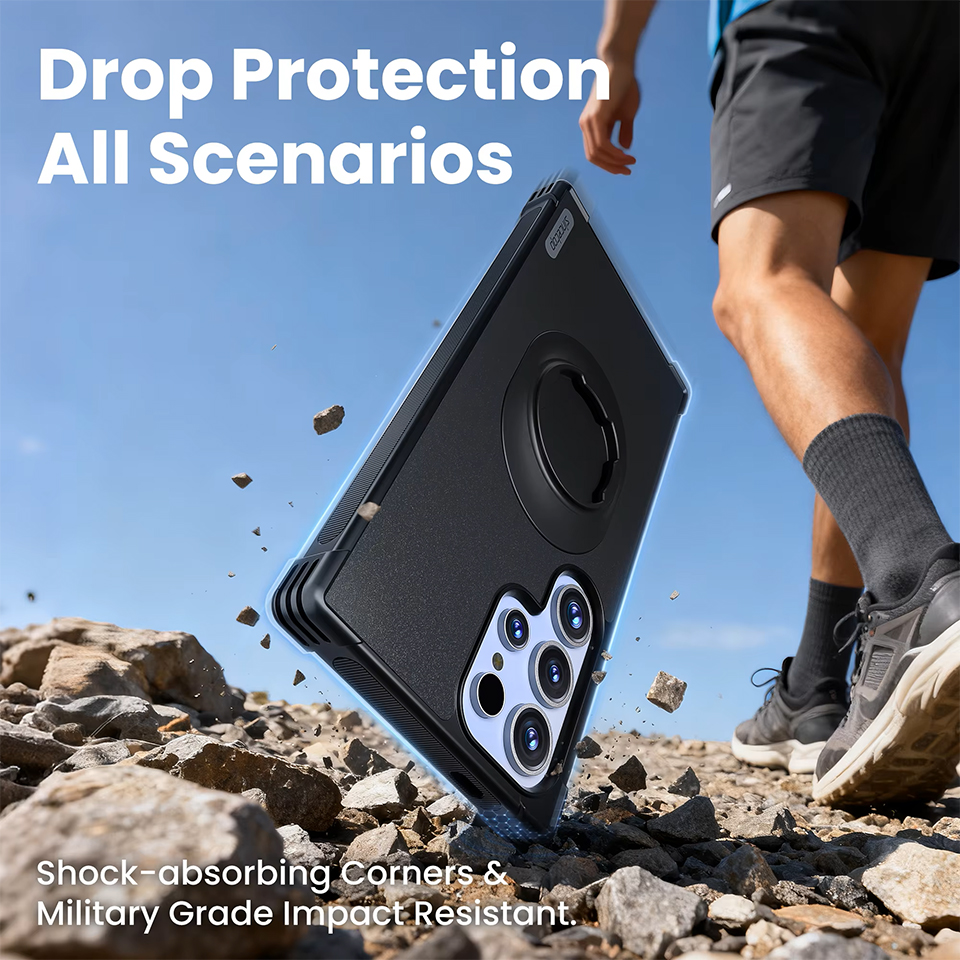 Rugged Outdoor Armor Case for Samsung S25 S24 Ultra, Built-in Mechanical Lock Interface for Bike Handlebar & Moto Navigation Mount, Shockproof Shell