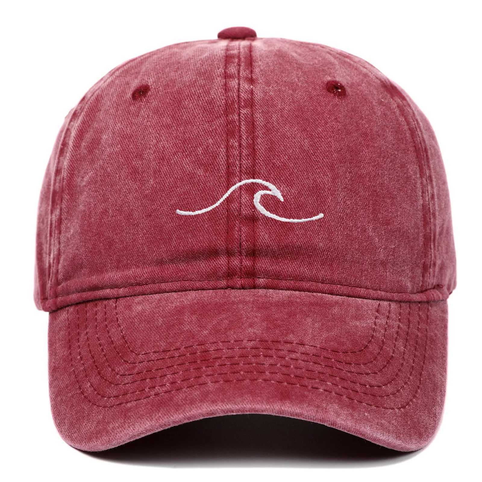 Wave pattern embroidered baseball solid color washed retro hat mens and womens hip-hop sun hat travel M260327