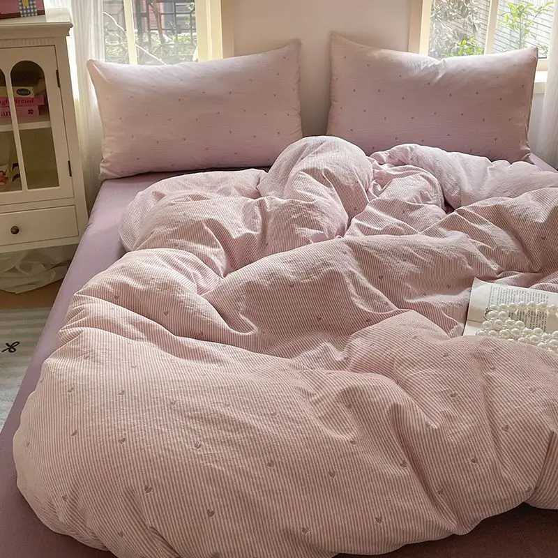 Korean Style Bedding Sets 2025 New Twin Full Queen Size Bed Sheet Set Love Heart Duvet Cover Set Pillowcase Bed Linen No Filler H260327