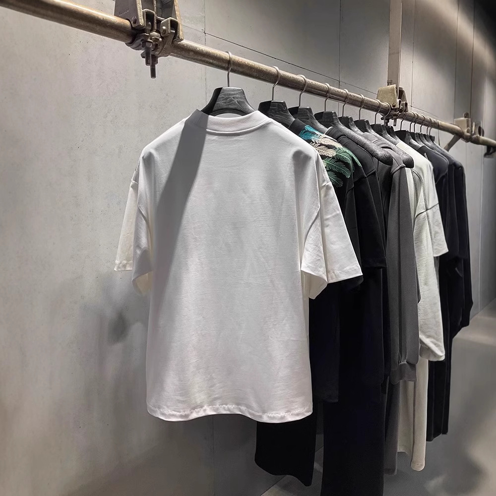 Luxury Brand Designer Summer New Trendy Brand Peacock Feather Heavy Craft Short Sleeve T-Shirt Men Light Luxury Trendy Round Neck Versatile Half Sleev