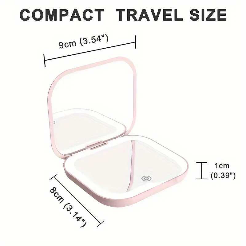 Mini Vanity Makeup Mirror with Lights Travel Folding Portable HandHeld LED Compact Pocket Cosmetic Mirror 2X magnifying Gifts H260327