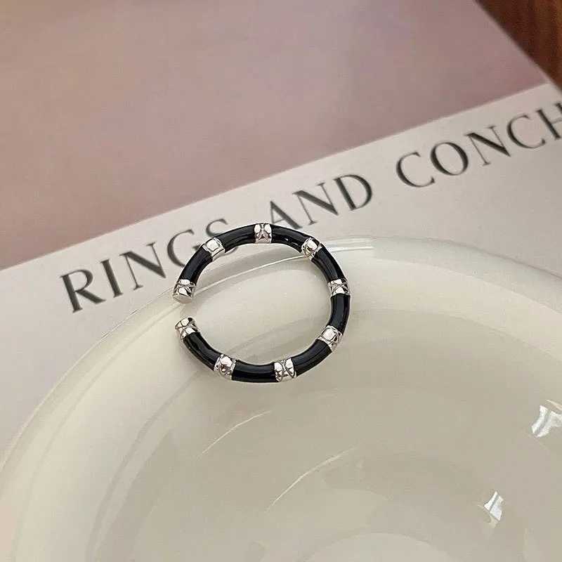 925 Sterling Silver Luxury Jewelry Black White Bamboo Adjustable Rings For Women Couple Accessories Wholesale Jewellery H260327
