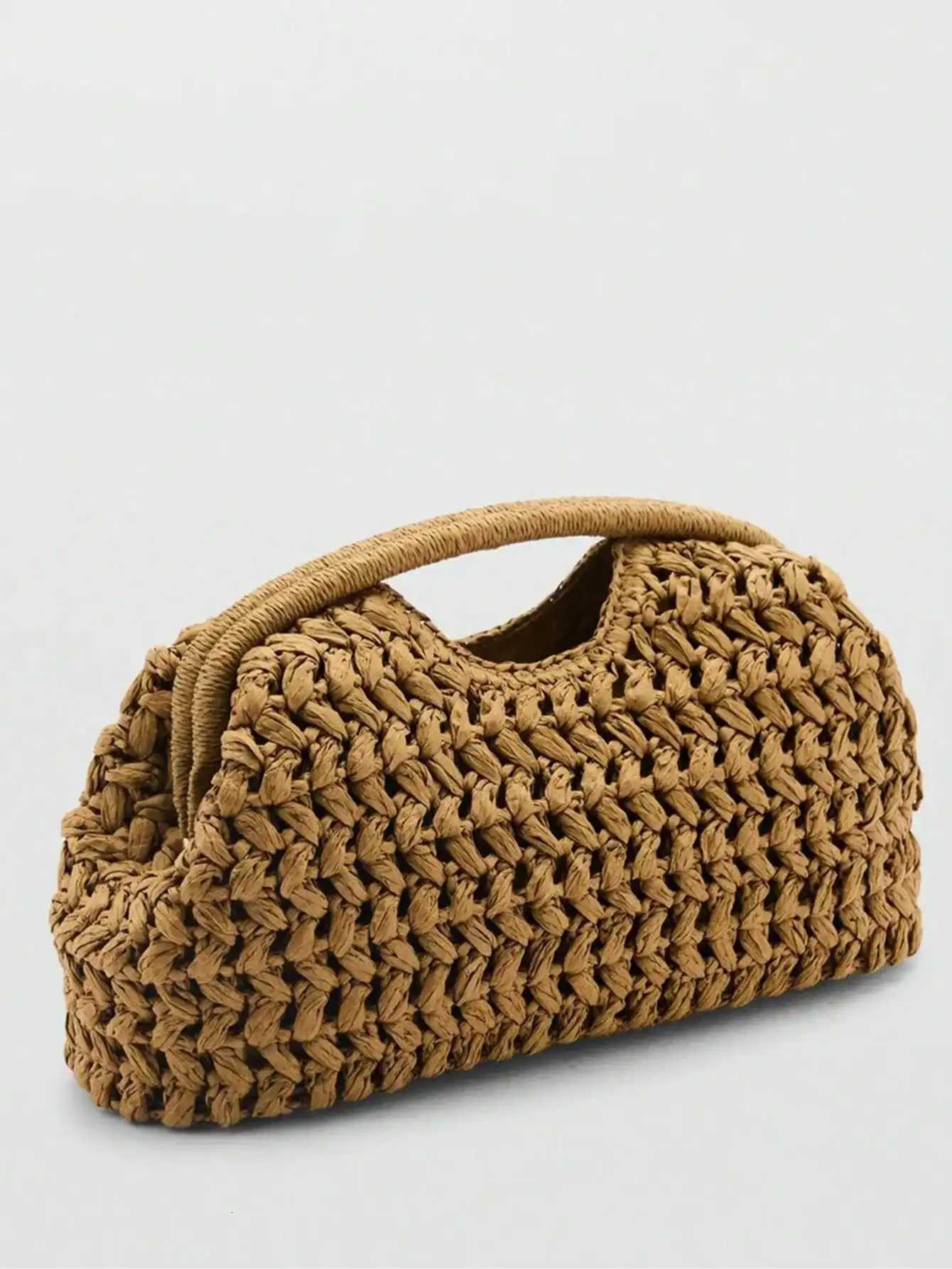 Natural Fiber Clutch Bag brown Raffia handmade Knitted summer beach handbag 2025 new for women C260327