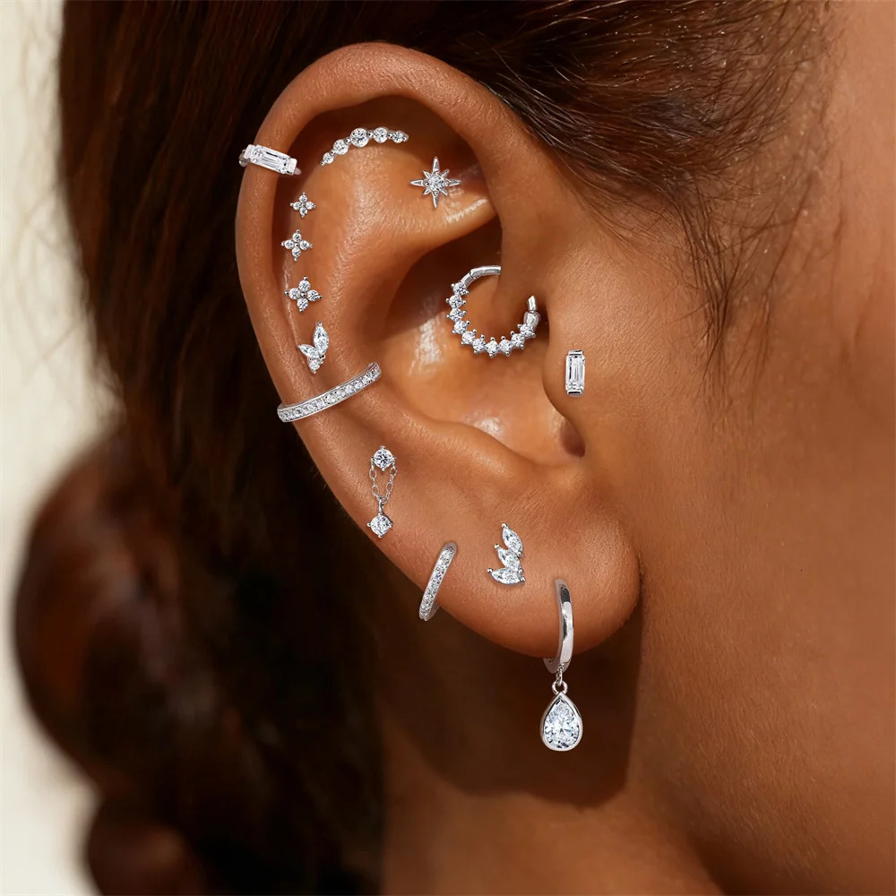 CANNER 1PC Flwer 925 Sterling Silver Piercing Ear Stud For Women Classic Round Circle Stud Earrings Fine Jewelry Gift 260326