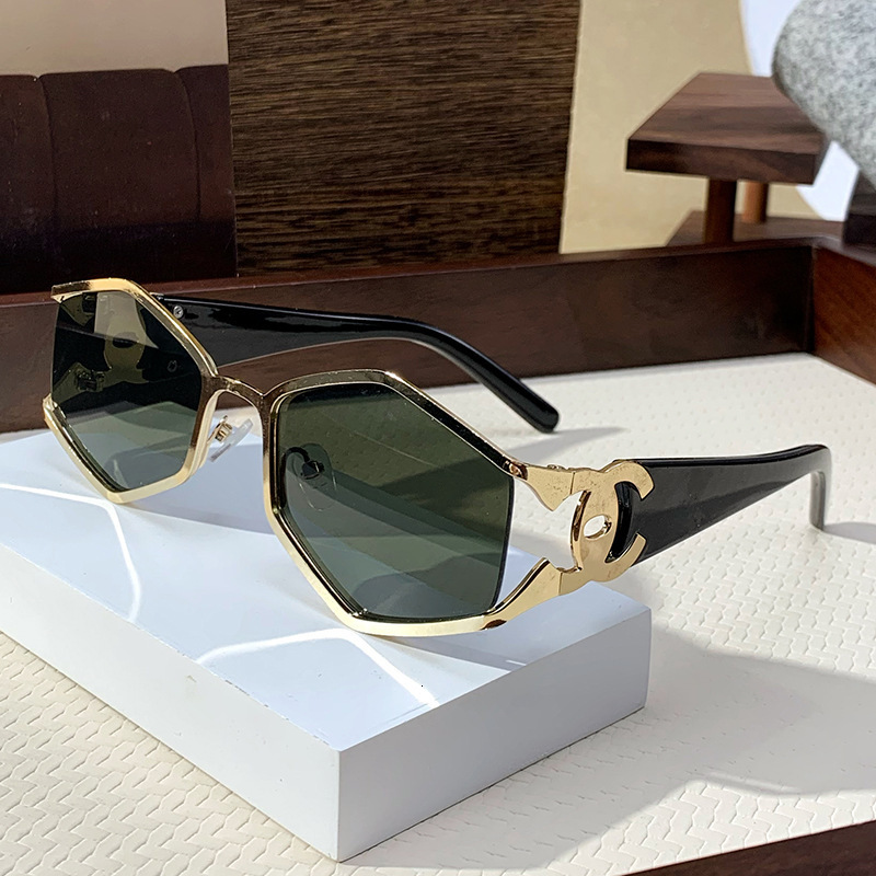 Luxury Brand Designer Sunglasses European And American New Style Street Photography Polygonal Fashion Metal Sunglasses For Women, Unique Trendy Street