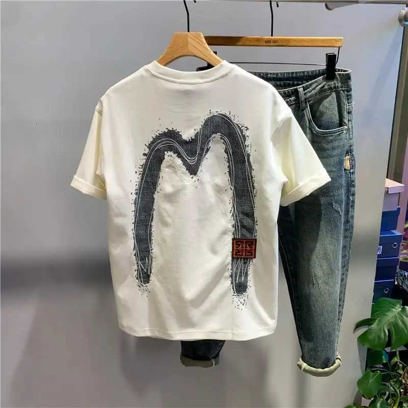 Letter Round Neck Short-sleeved T-padded Casual Mens Handsome High-end Half-sleeved Top C260326