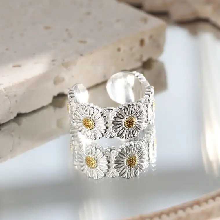 New Simple Small Daisy 925 Sterling Silver Female Temperament Sunflower Personality Flower Opening Rings TYB243 H260327