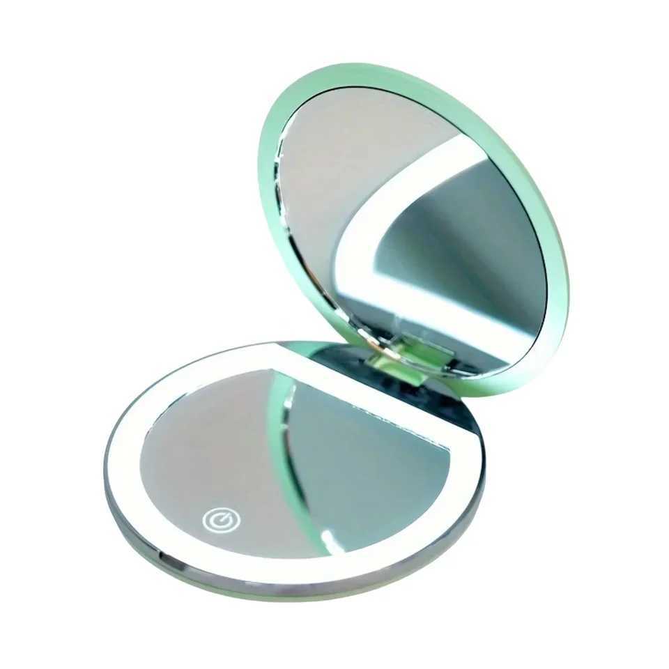 Folding Compact Makeup Mirror with Light 2X Magnification LED Pocket MirrorTravel Portable Handheld Cosmetic Mirror for Gifts H260327
