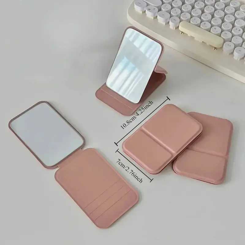 Woman MINI Folding Makeup Mirror High-quality Portable Pocket Makeup Mirror Single-side Creative Women Solid Color Handle Desk H260327