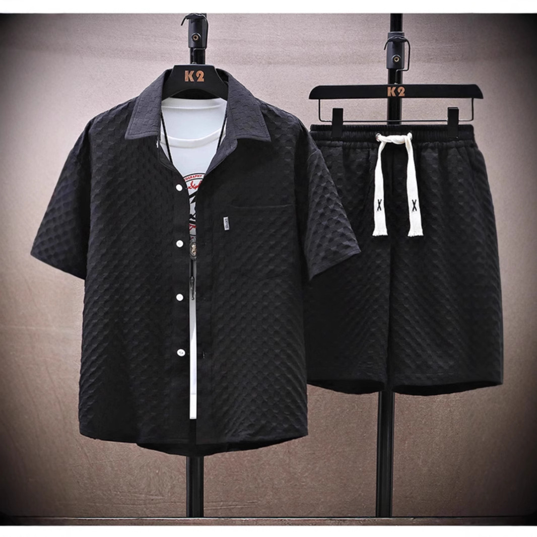 Designer Luxury Brand Lightweight Sports And Leisure Two-piece Set 2026 Summer Ice Silk Suit Men's Cool And Fashionable Short Sleeved Shirt And S