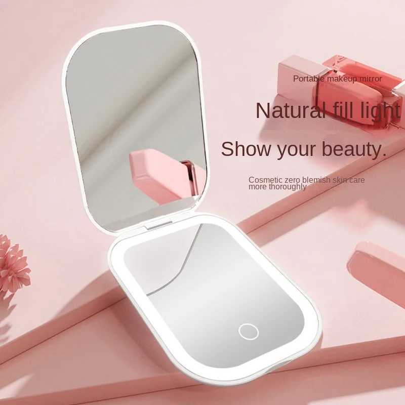 LED Makeup Mirror with 2X Magnification Rechargeable Battery Operated Compact Folding Portable Travel Gift Dimmable Light H260327