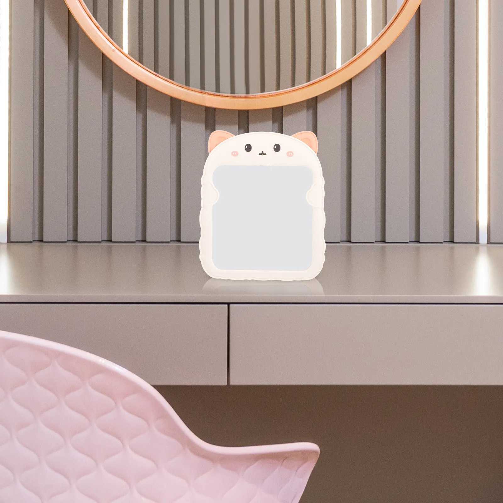 Cute Cartoon Bear Ear Folding Makeup Mirror Portable Vanity Travel Tabletop Ergonomic Design Stable Use Anytime Anywhere Gift H260327