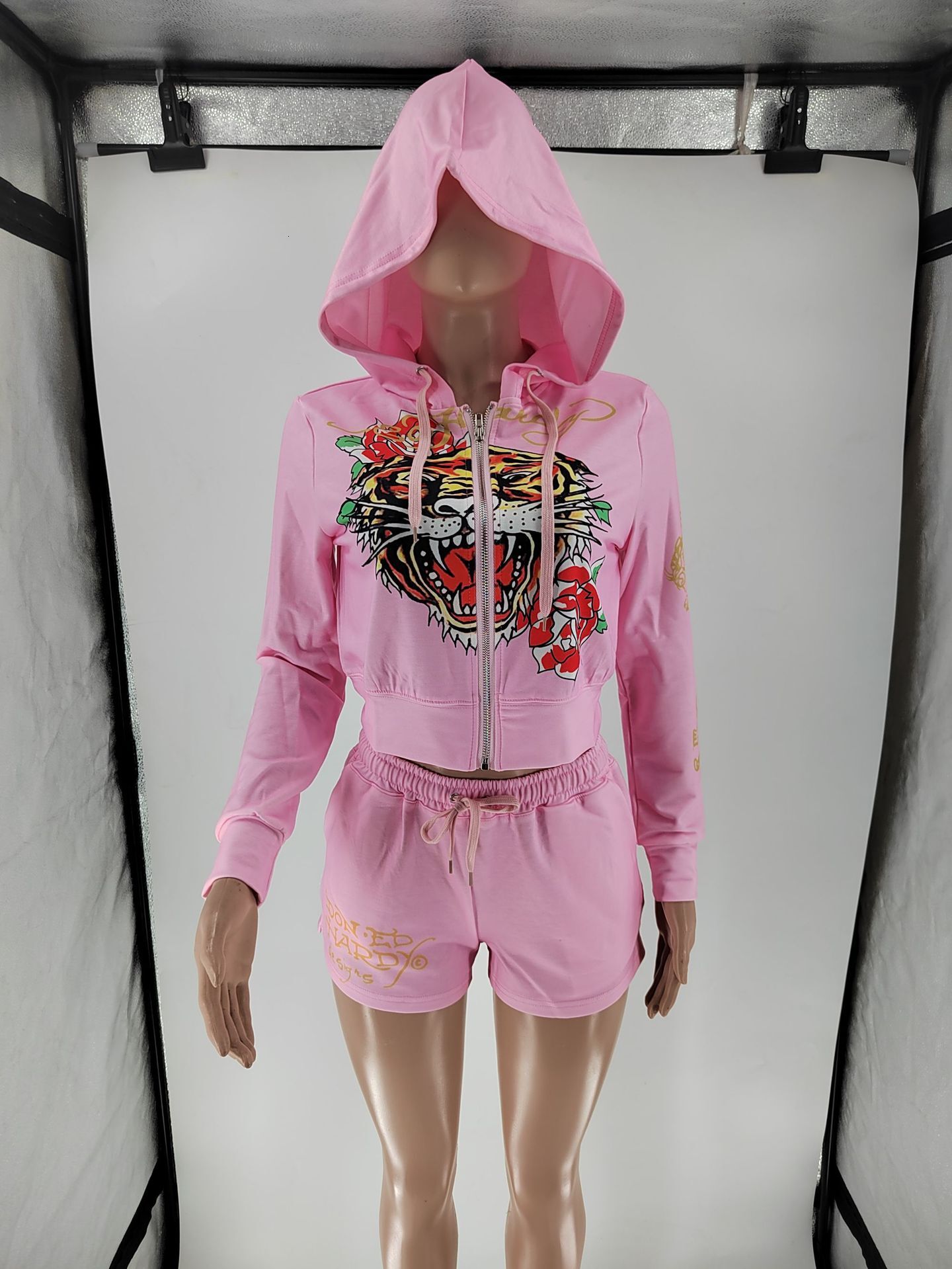 ed hardies designer tracksuits women 2 piece joggers 2-piece letter printed sportswear hoodie zipperand sweatpants set print short sleeve high street 
