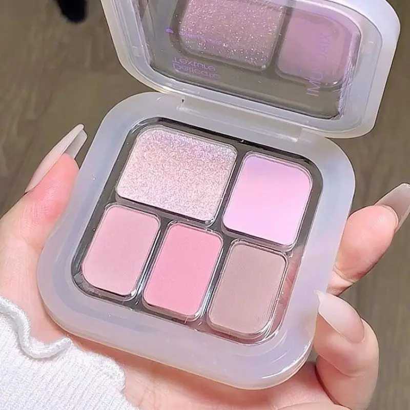 Korean five-color eyeshadow blush palette pearlescent matte bright ground color smoky black white cement grey portable H260327