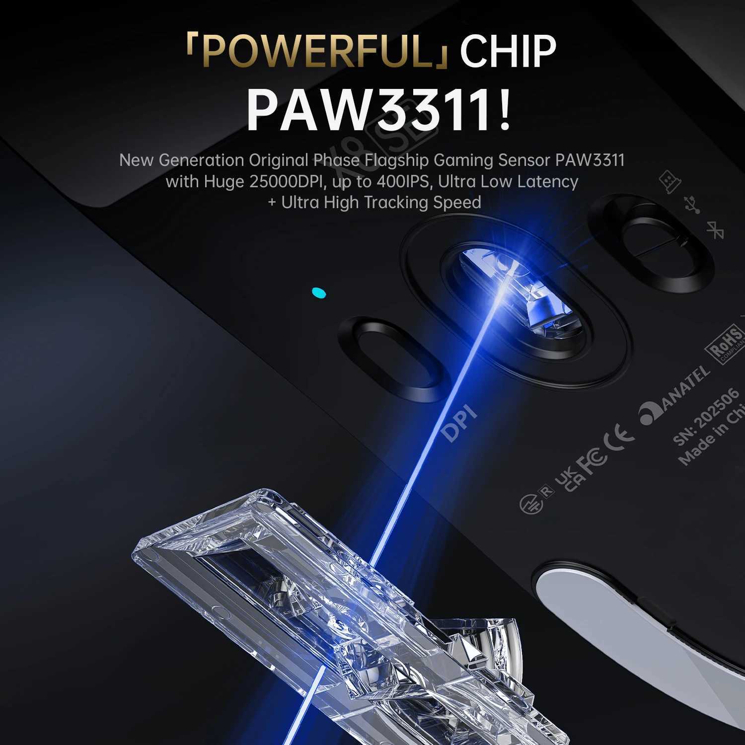 ATTACK SHARK X8 SE Wireless Gaming Mouse 55g Ultra-Lightweight PAW3311 25000DPI 1KHz Tri-Mode Bluetooth 24G Wired Large Battery D260327