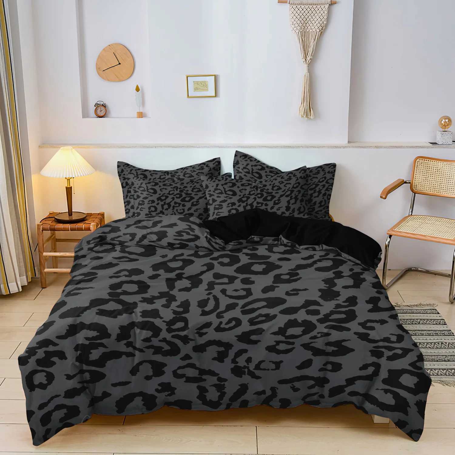 3Pcs Dark Leopard High-Definition Print Bedding Set Included 1 Duvet Cover 2 Pillowcases For All-Season Home Hotel Dorm Decor H260327