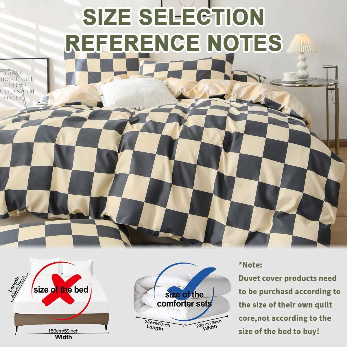 3pcs Checkered Pattern Print Duvet Cover Set Soft Skin-Friendly Bedding Set Includes 1 Duvet Cover And 2 Pillowcases H260327