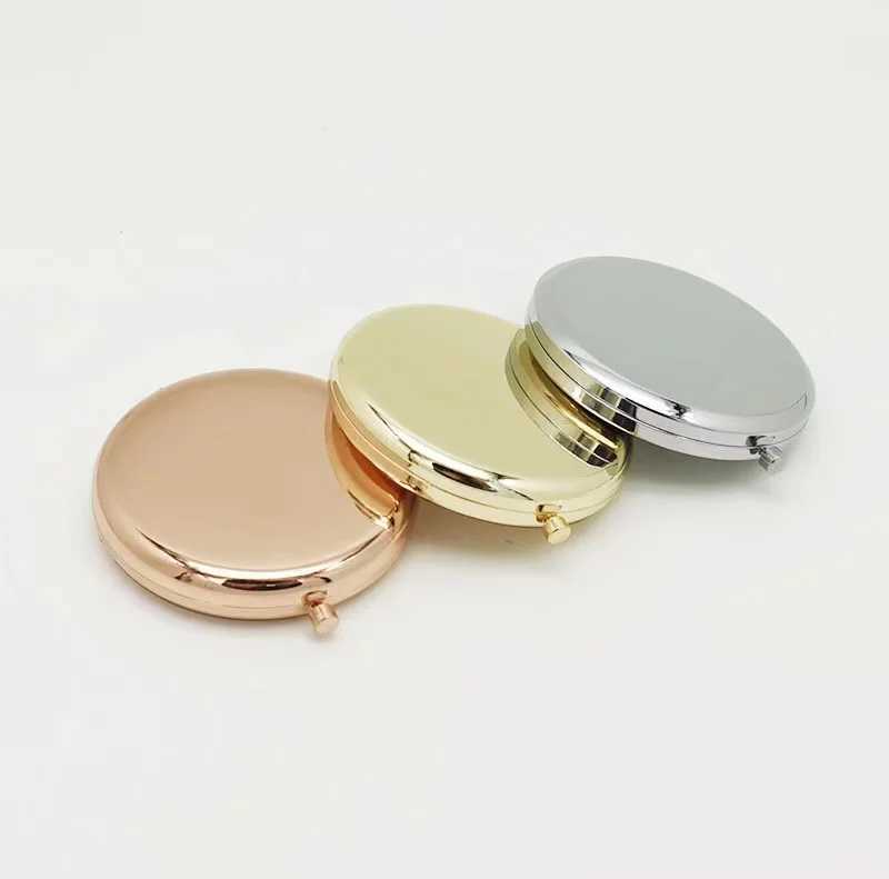 Portable Makeup Mirror Solid rose gold Color Metal Round Case Double-Side Pop-Up Pocket Mirror Beauty cosmetic mirror H260327