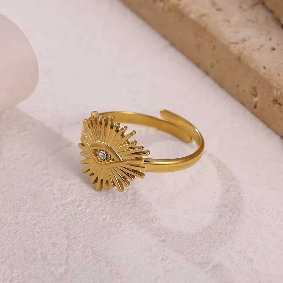 Stainless Steel Tiny Zircon Rings For Women Exquisite Gold Color Sun Double-Layer Ring Punk Hip-Hop Accessory Bague Jewelry Gift H260327