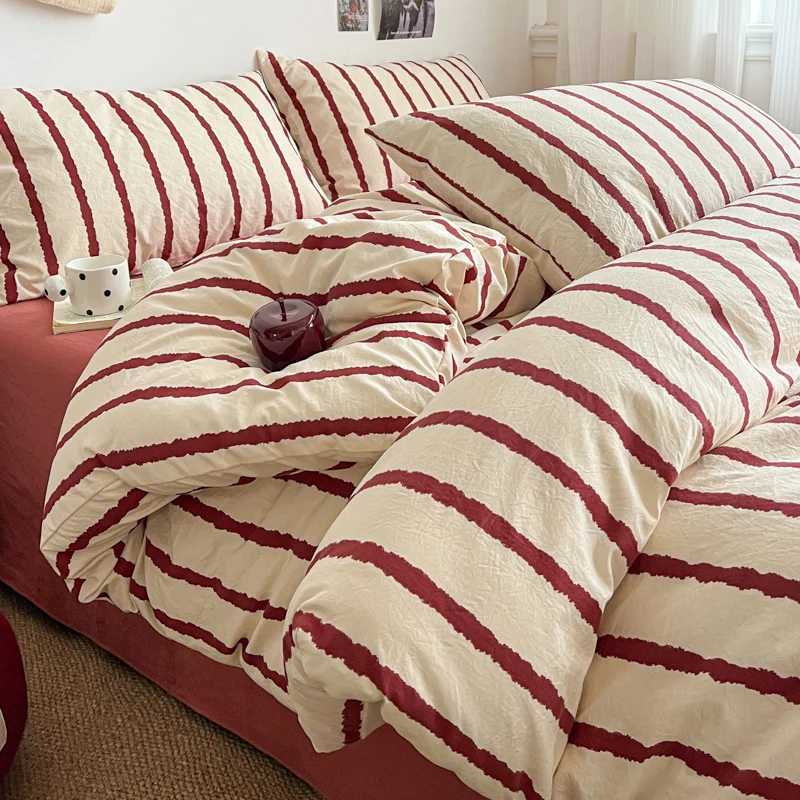 Striped Printed Microfiber Duvet Cover Set Bedding Set Breathable Lightweight Soft Fade-Resistant Hypoallergenic Washable H260327