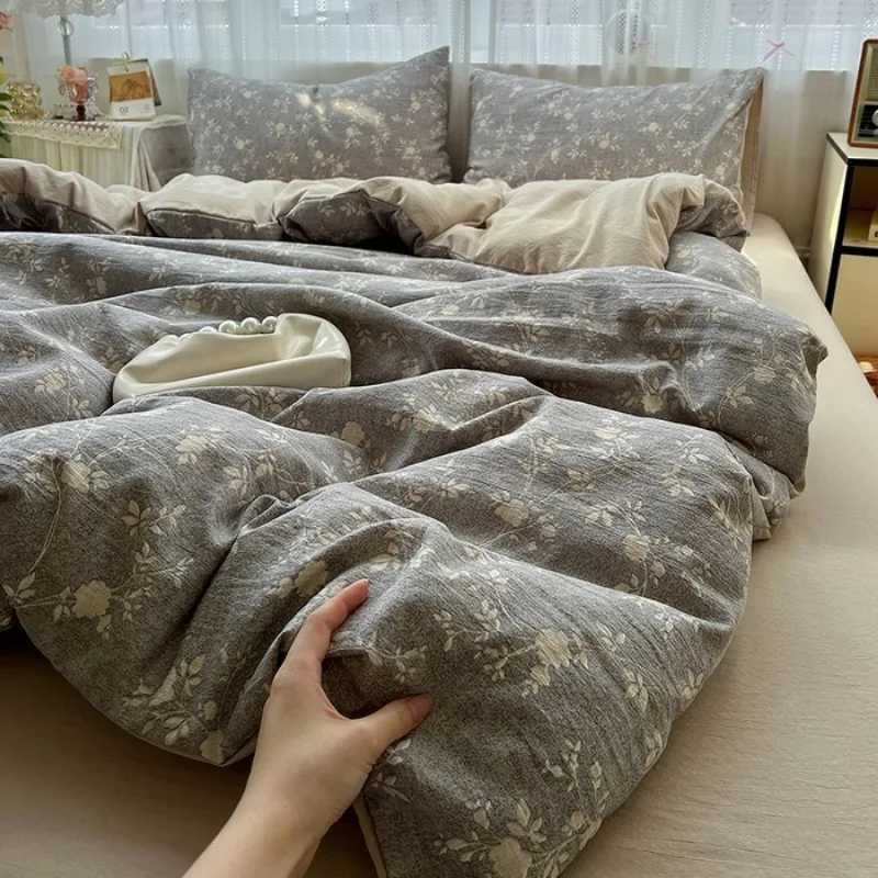 2025 new class A high gram weight linen raw hemp four-piece set jacquard quilt cover bed sheet student dormitory three-piece set H260327