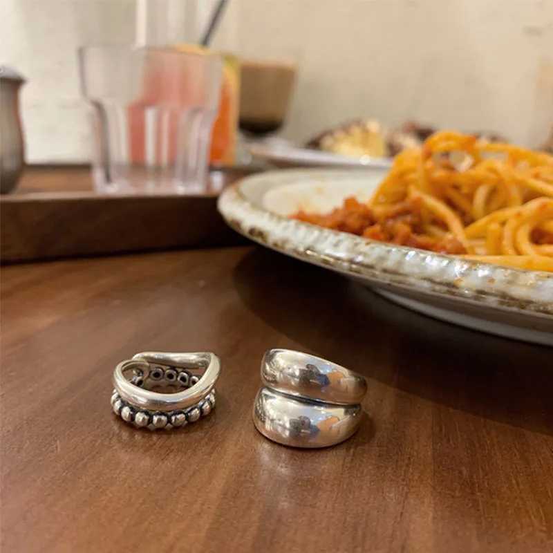 VENTFILLE 925 Sterling Silver Ring New Thick Simple Wave Thai Silver Solid Double-layer Rings Trendy Couple Women Gift Dropship H260327